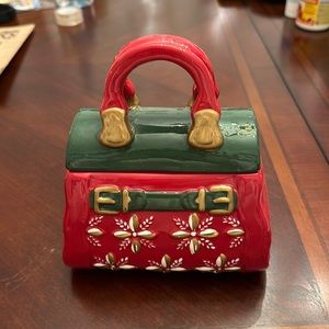 Christmas style handbag shaped cookie jar